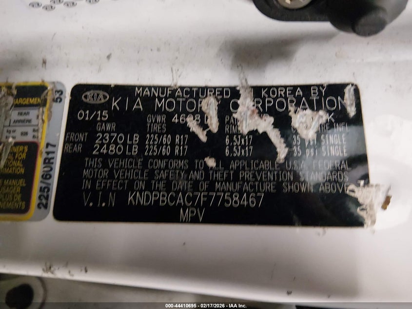 2015 Kia Sportage Lx VIN: KNDPBCAC7F7758467 Lot: 44410695