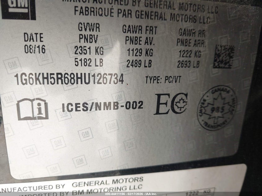 2017 Cadillac Ct6 Twin Turbo Premium Luxury VIN: 1G6KH5R68HU126734 Lot: 44411156