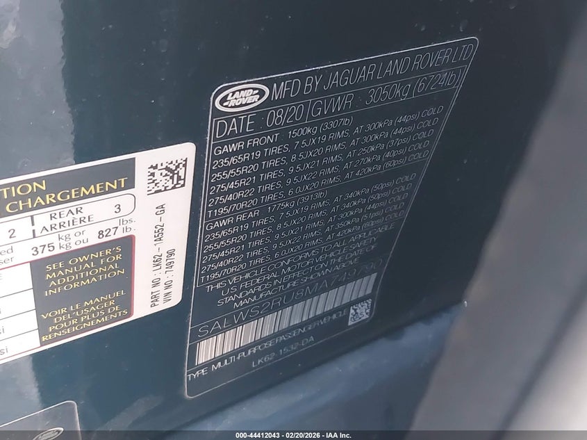 2021 Land Rover Range Rover Sport Hst Mhev VIN: SALWS2RU8MA749790 Lot: 44412043