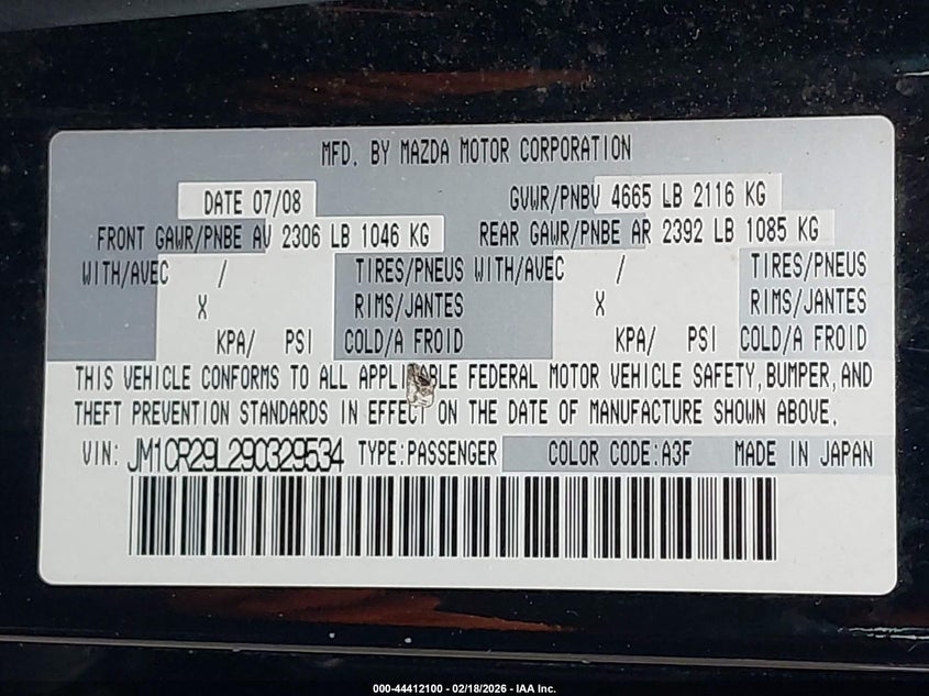 2009 Mazda Mazda5 Sport VIN: JM1CR29L290329534 Lot: 44412100