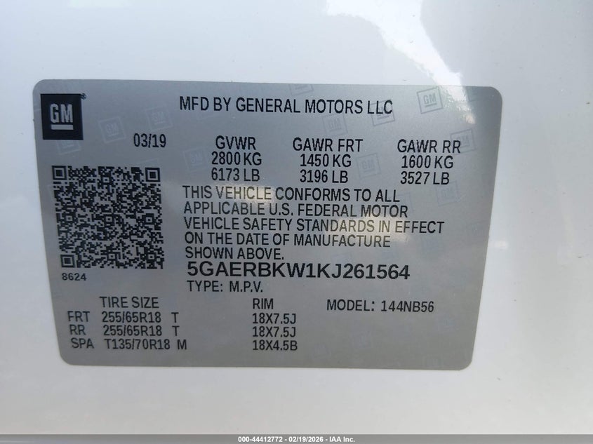 2019 Buick Enclave Fwd Essence VIN: 5GAERBKW1KJ261564 Lot: 44412772