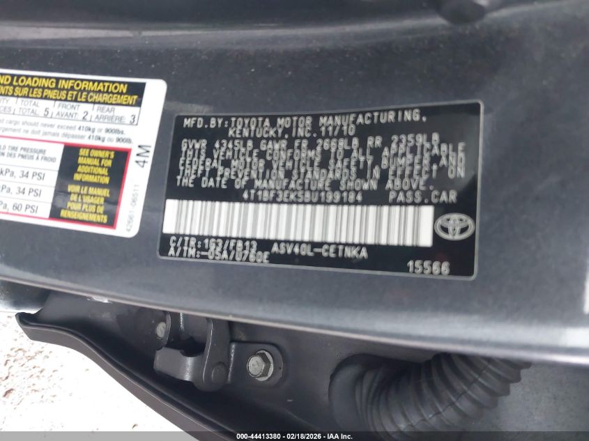 2011 Toyota Camry Le VIN: 4T1BF3EK5BU199184 Lot: 44413380