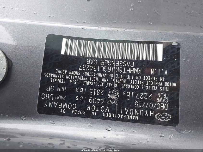 2016 Hyundai Genesis 3.8 Base VIN: KMHHT6KJ6GU134237 Lot: 44414068