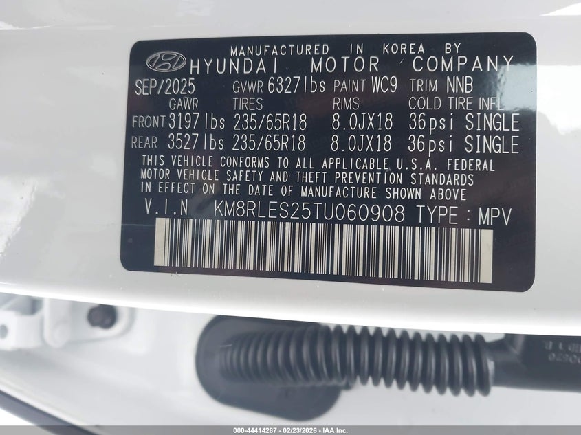 VIN KM8RLES25TU060908 2026 HYUNDAI PALISADE SEL 7P