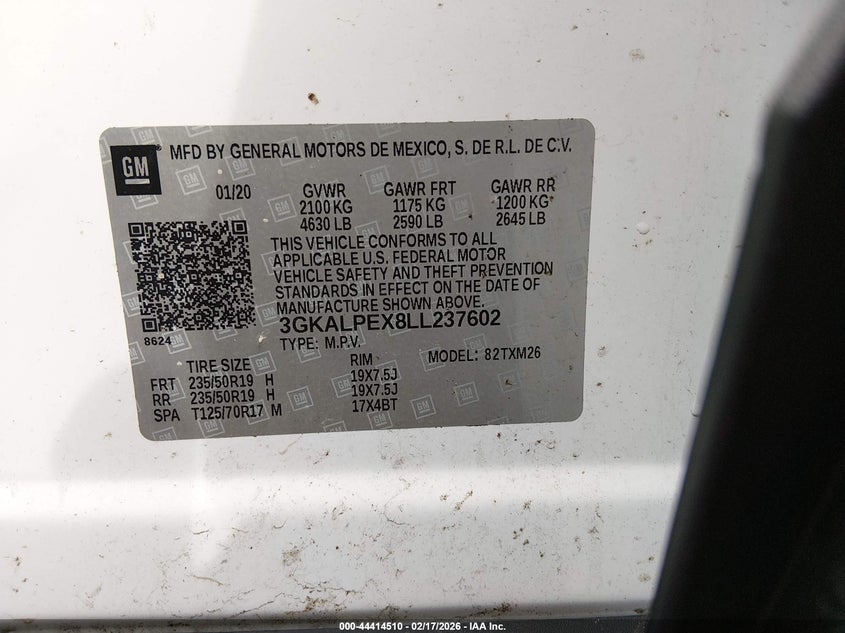 2020 GMC Terrain Fwd Slt VIN: 3GKALPEX8LL237602 Lot: 44414510