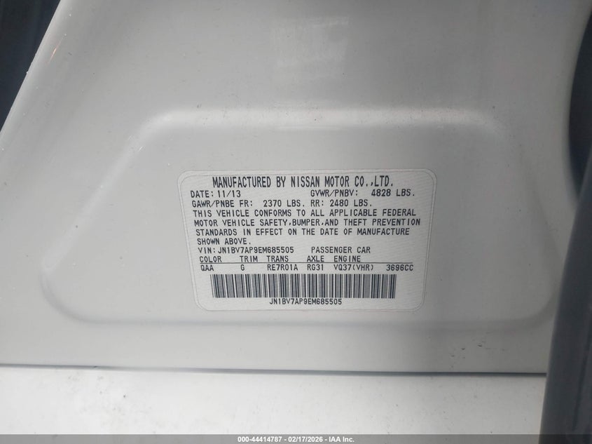 2014 Infiniti Q50 Premium VIN: JN1BV7AP9EM685505 Lot: 44414787