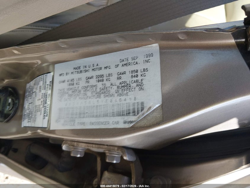 2000 Mitsubishi Galant Ls V6 VIN: 4A3AA56L5YE046418 Lot: 44415079