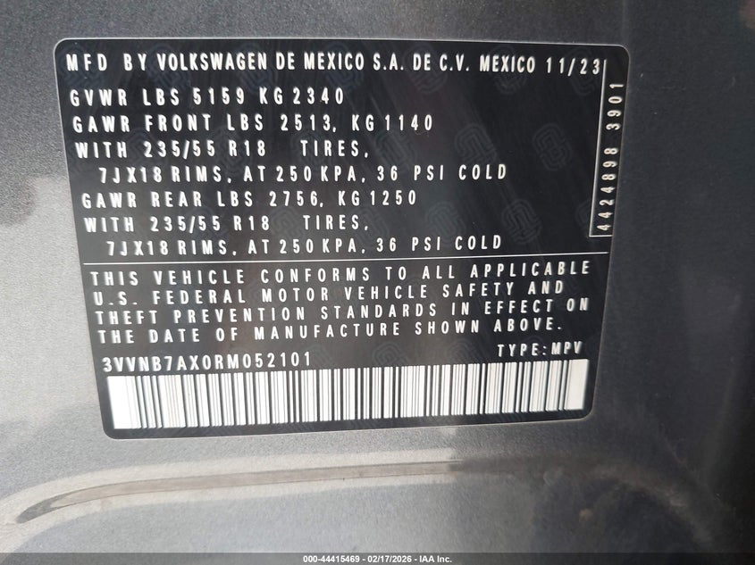 2024 Volkswagen Tiguan 2.0T Se/2.0T Wolfsburg Edition VIN: 3VVNB7AX0RM052101 Lot: 44415469