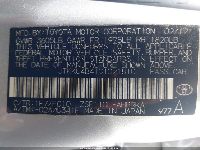 JTKKU4B41C1021810 2012 Scion Xd 1.8 Xd Release Series 4.0 silver