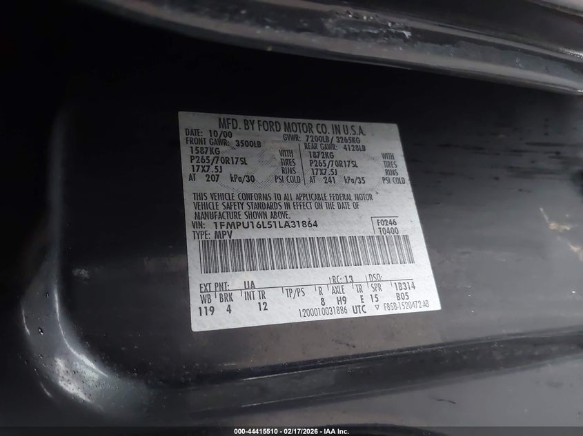 2001 Ford Expedition Xlt VIN: 1FMPU16L51LA31864 Lot: 44415510