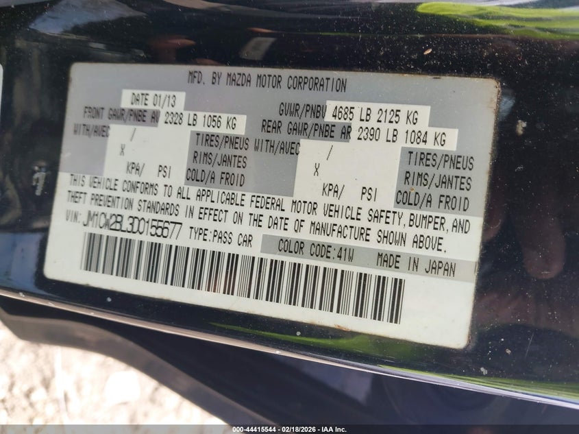 2013 Mazda Mazda5 Sport VIN: JM1CW2BL3D0155677 Lot: 44415544