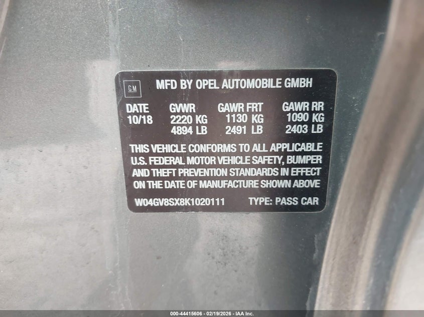 2019 Buick Regal Tourx Awd Essence VIN: W04GV8SX8K1020111 Lot: 44415606