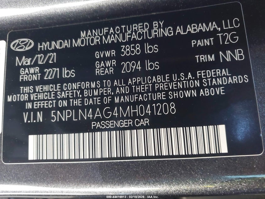 VIN 5NPLN4AG4MH041208 2021 HYUNDAI ELANTRA SEL