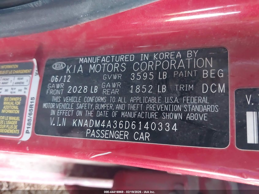 2013 Kia Rio Lx VIN: KNADM4A36D6140334 Lot: 44416969