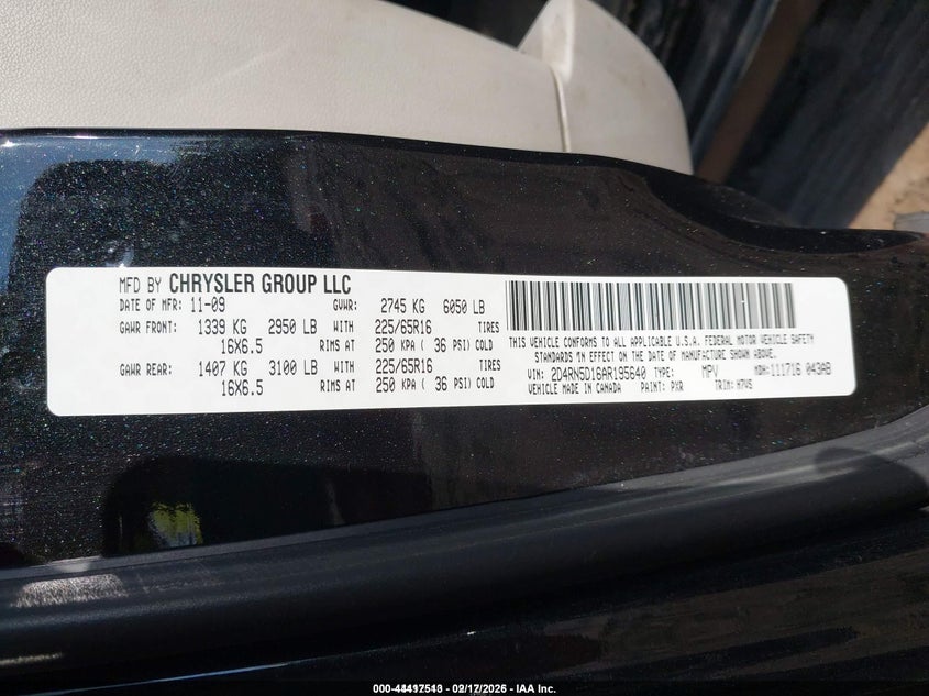 2010 DODGE CARAVAN VAN 3.8L V-6 197HP