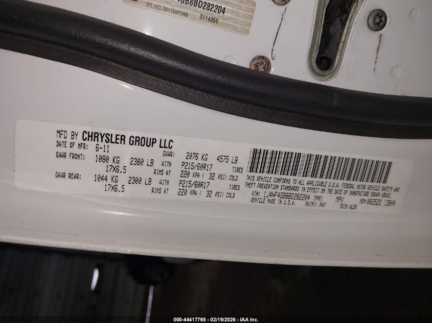 2011 Jeep Patriot Latitude X VIN: 1J4NF4GB8BD282204 Lot: 44417768