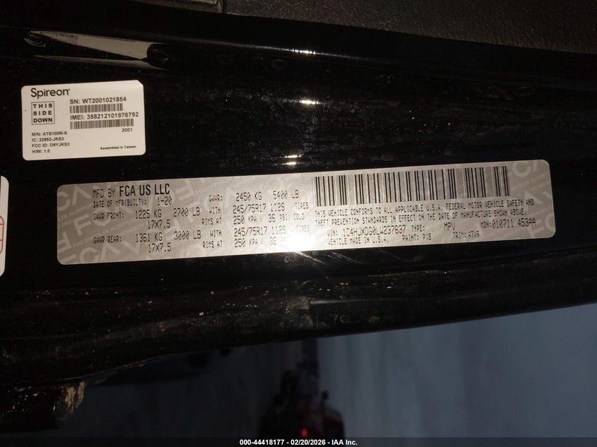 2020 Jeep Wrangler Unlimited Sport S 4X4 VIN: 1C4HJXDG0LW237637 Lot: 44418177