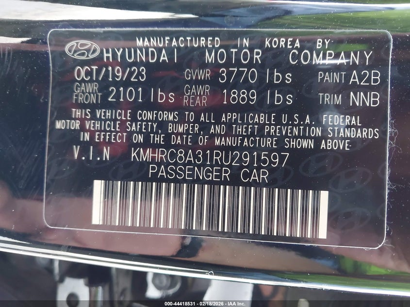 2024 Hyundai Venue Sel VIN: KMHRC8A31RU291597 Lot: 44418531