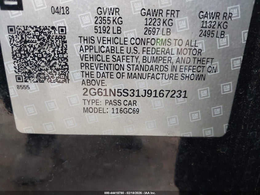 2018 Cadillac Xts Luxury VIN: 2G61N5S31J9167231 Lot: 44418780