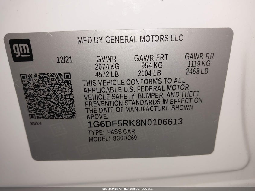 2022 Cadillac Ct4 Premium Luxury VIN: 1G6DF5RK8N0106613 Lot: 44419278