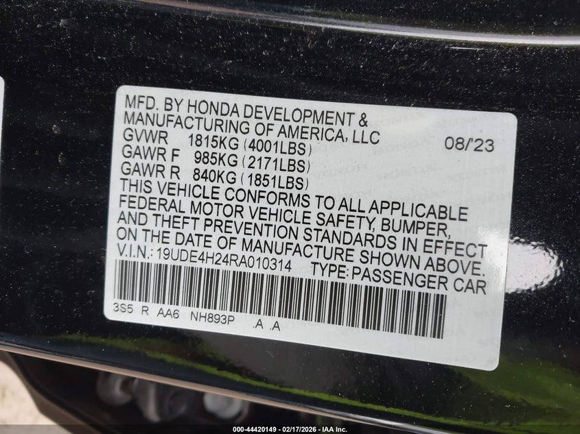 2024 Acura Integra VIN: 19UDE4H24RA010314 Lot: 44420149