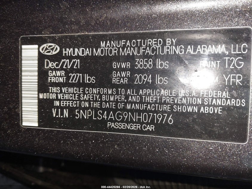 VIN 5NPLS4AG9NH071976 2022 HYUNDAI ELANTRA SEL