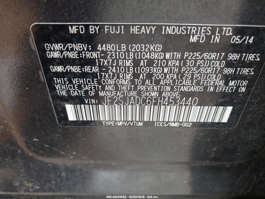 2015 Subaru Forester 2.5I Premium VIN: JF2SJADC6FH453440 Lot: 44420555