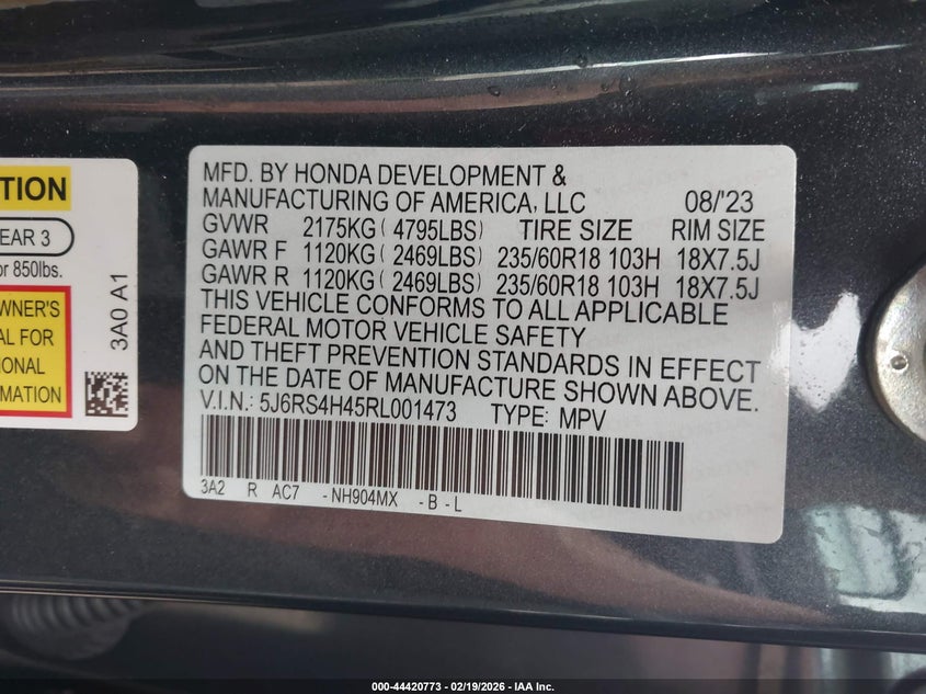 2024 HONDA CR-V 1.5L I-4 DI, DOHC, V(VIN: 5J6RS4H45RL001473