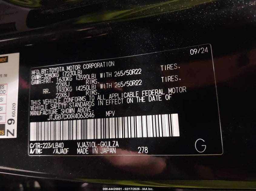 2024 LEXUS LX 600 3.4L V-6 DI, DOHC, V(VIN: JTJGB7CXXR4063846