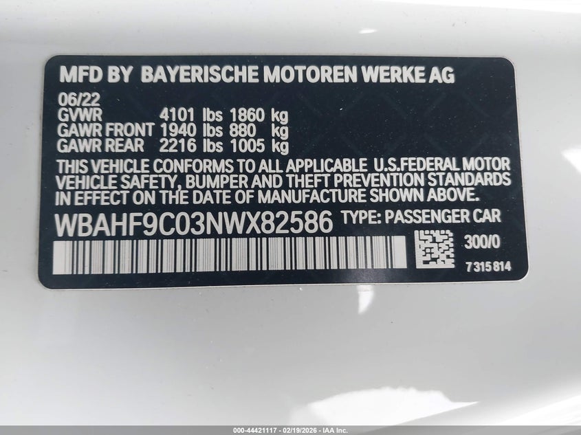 2022 BMW Z4 M40I VIN: WBAHF9C03NWX82586 Lot: 44421117