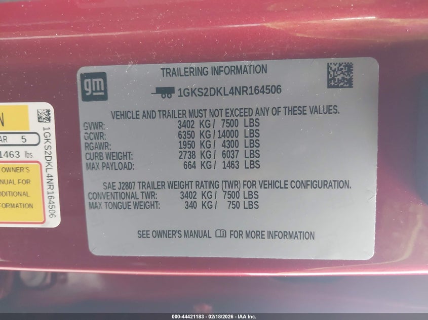 2022 GMC Yukon 4Wd Denali VIN: 1GKS2DKL4NR164506 Lot: 44421183