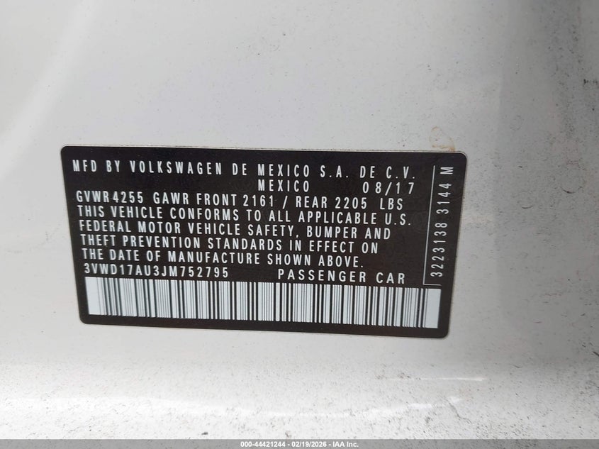 2018 Volkswagen Golf Sportwagen Tsi S/Tsi Se VIN: 3VWD17AU3JM752795 Lot: 44421244