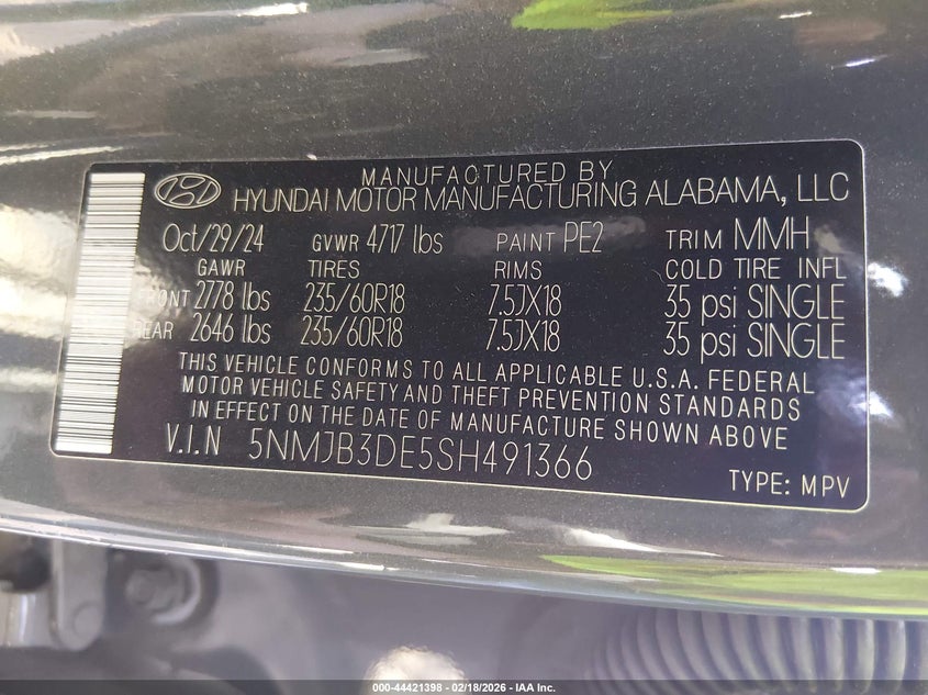 VIN 5NMJB3DE5SH491366 2025 HYUNDAI TUCSON SEL