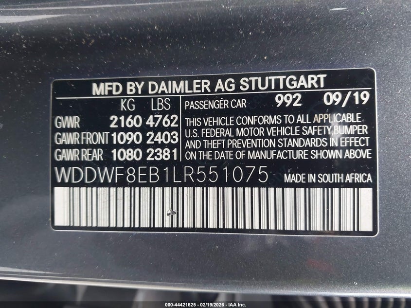 2020 Mercedes-Benz C 300 4Matic VIN: WDDWF8EB1LR551075 Lot: 44421625