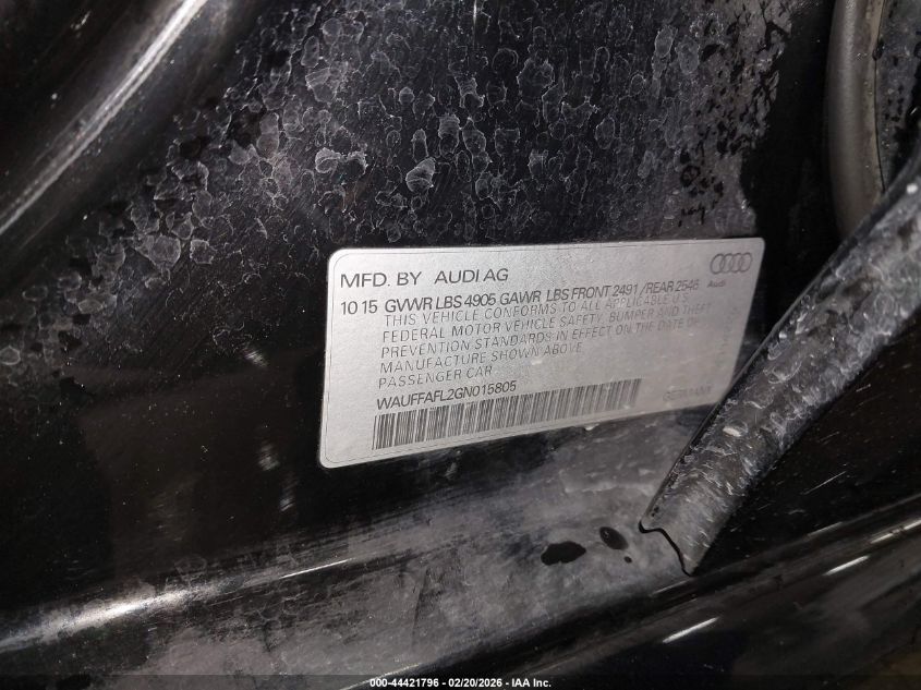 2016 Audi A4 2.0T Premium VIN: WAUFFAFL2GN015805 Lot: 44421796