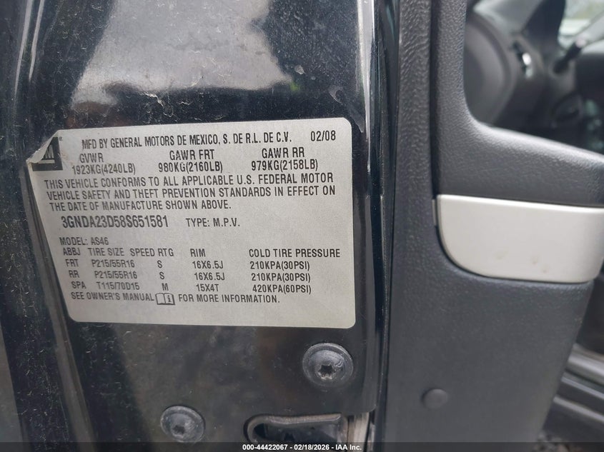 2008 Chevrolet Hhr Lt VIN: 3GNDA23D58S651581 Lot: 44422067