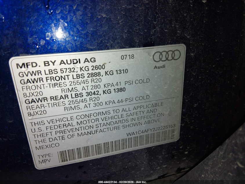 2018 Audi Sq5 3.0T Premium Plus VIN: WA1C4AFY2J2225153 Lot: 44422134