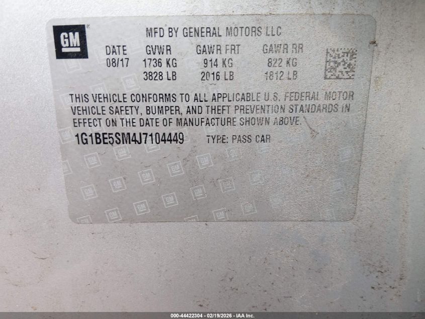 2018 Chevrolet Cruze Lt Auto VIN: 1G1BE5SM4J7104449 Lot: 44422304