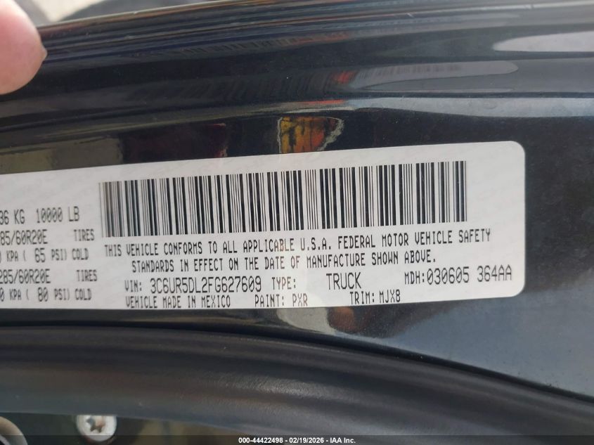 2015 Ram 2500 Lone Star VIN: 3C6UR5DL2FG627609 Lot: 44422498