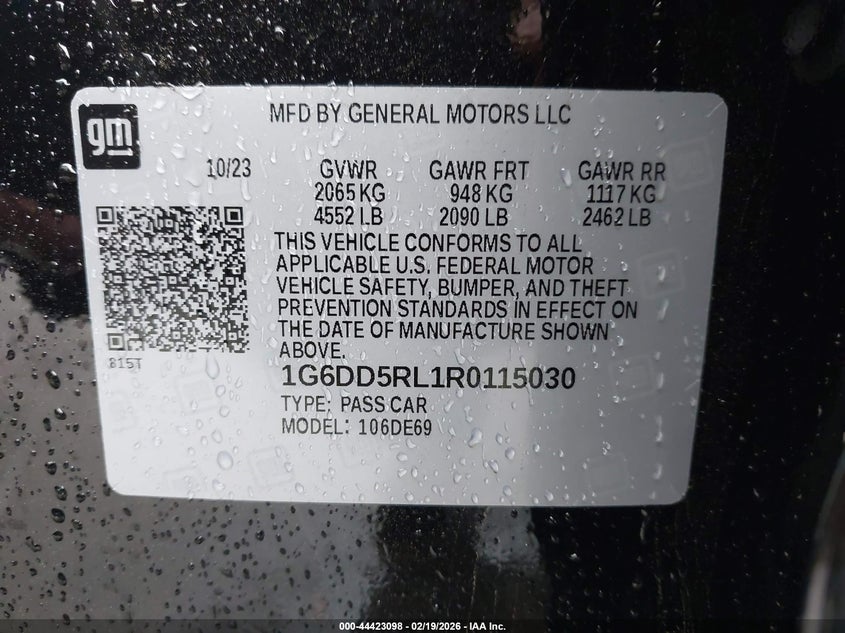 2024 Cadillac Ct4-V V-Series VIN: 1G6DD5RL1R0115030 Lot: 44423098