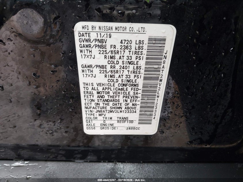 VIN JN8AT2MV2LW123334 2020 NISSAN ROGUE S INTELLIGENT AWD