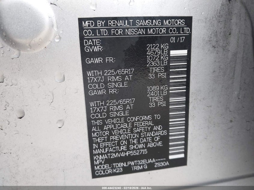 VIN KNMAT2MV4HP552715 2017 NISSAN ROGUE S