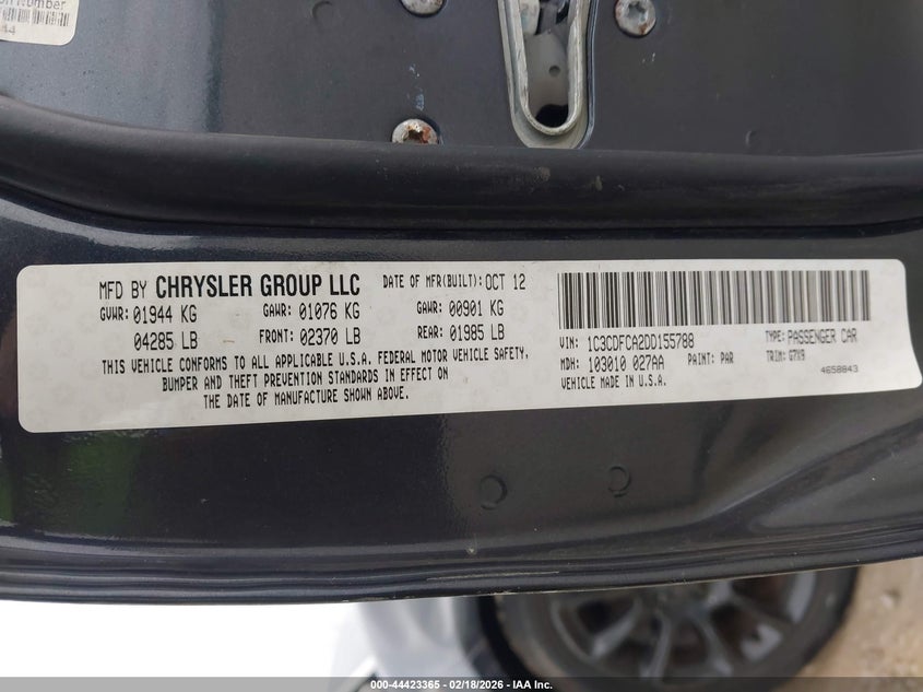 2013 Dodge Dart Limited VIN: 1C3CDFCA2DD155788 Lot: 44423365