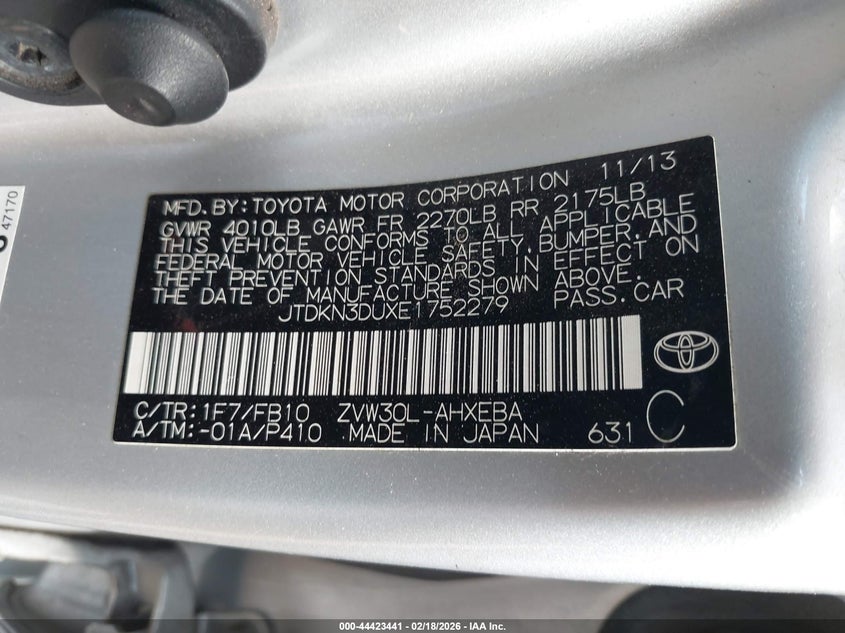 2014 Toyota Prius Two VIN: JTDKN3DUXE1752279 Lot: 44423441