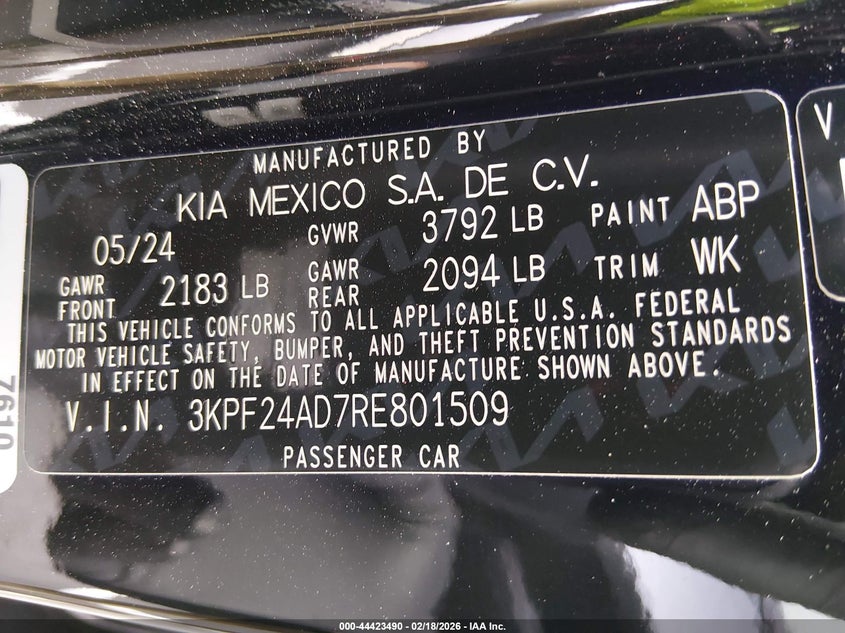 VIN 3KPF24AD7RE801509 2024 KIA FORTE LXS