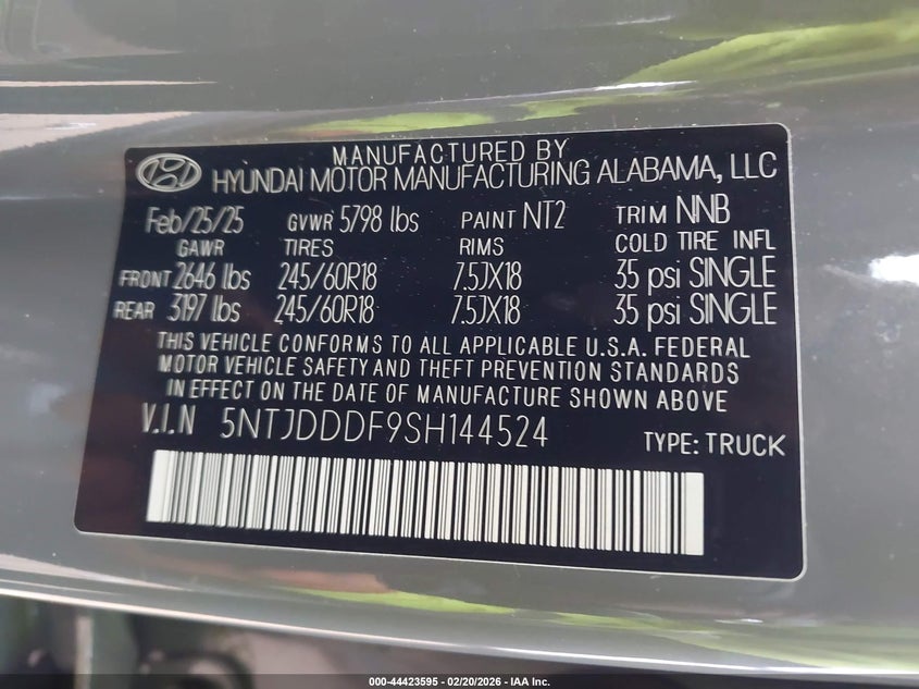 2025 Hyundai Santa Cruz Xrt VIN: 5NTJDDDF9SH144524 Lot: 44423595