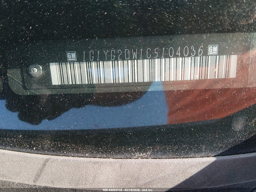 2012 Chevrolet Corvette VIN: 1G1YG2DW1C5104036 Lot: 44424119