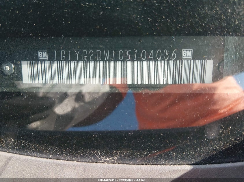 2012 Chevrolet Corvette VIN: 1G1YG2DW1C5104036 Lot: 44424119