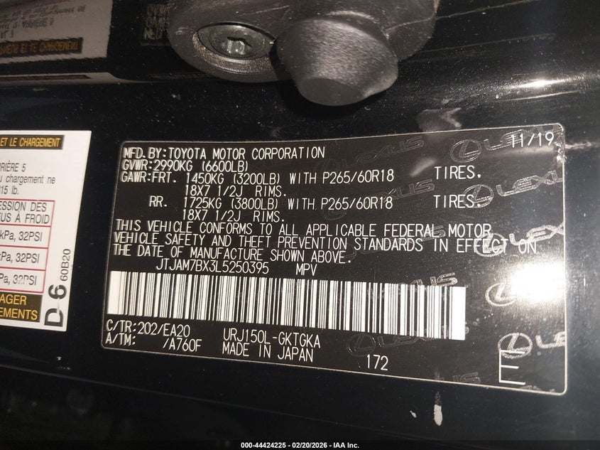 2020 Lexus Gx 460 Premium VIN: JTJAM7BX3L5250395 Lot: 44424225