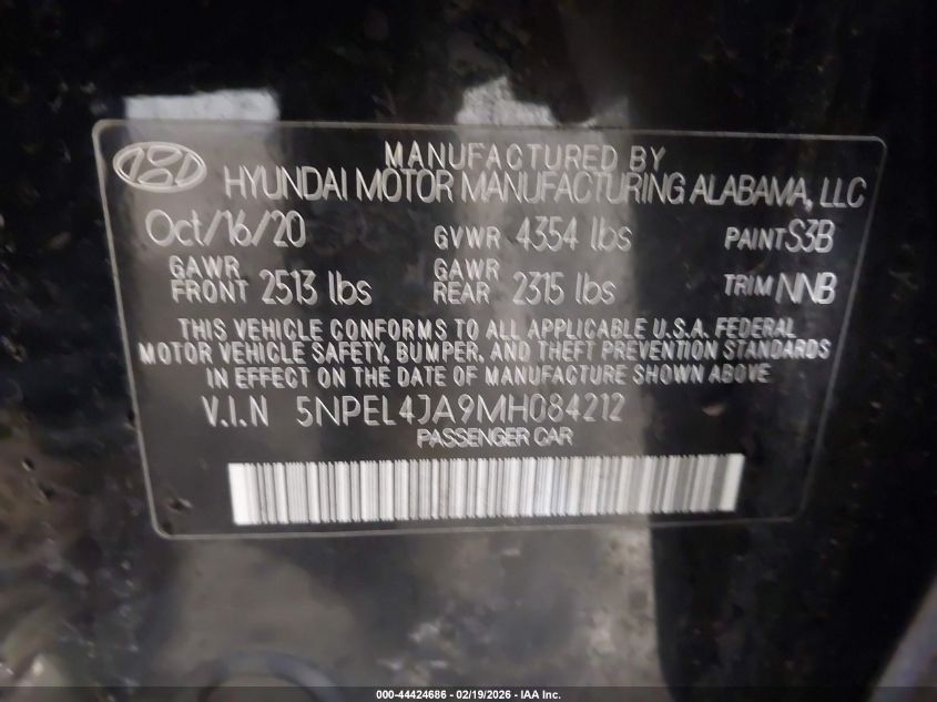 2021 Hyundai Sonata Sel VIN: 5NPEL4JA9MH084212 Lot: 44424686